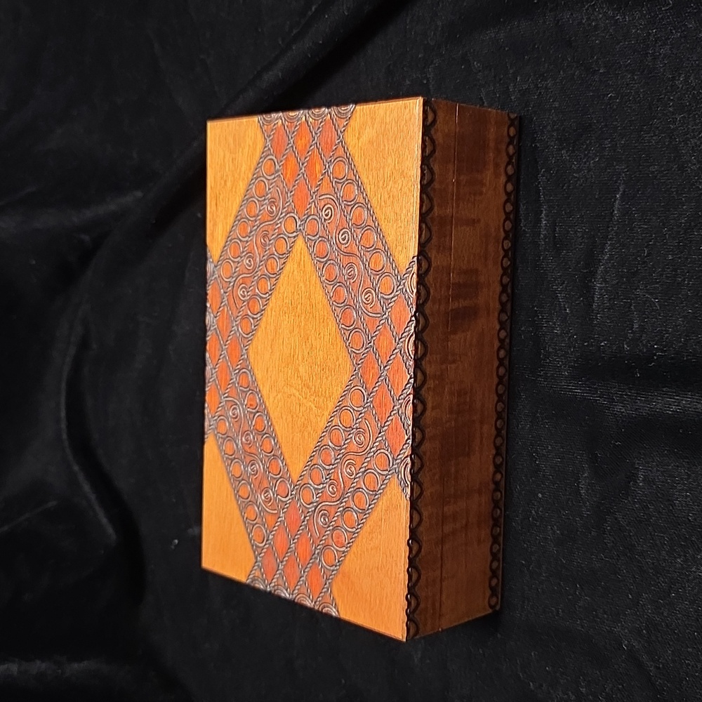 Polish Folk Art Box: Handmade Hinged Wooden Box #1, Etched Designs, Vintage